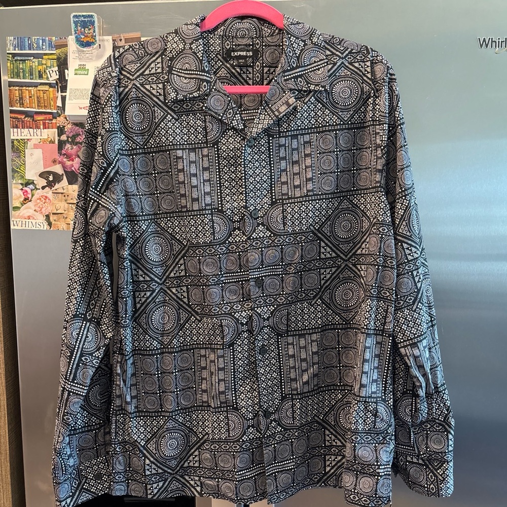 Black and white patterned button down shirt